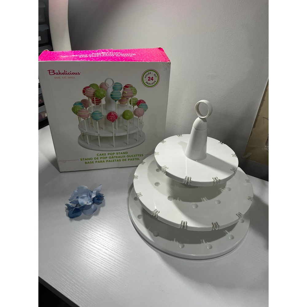 Bakelicious White 3 Tier Cake Pop Stand Holds 24 Treats Display Tower‎